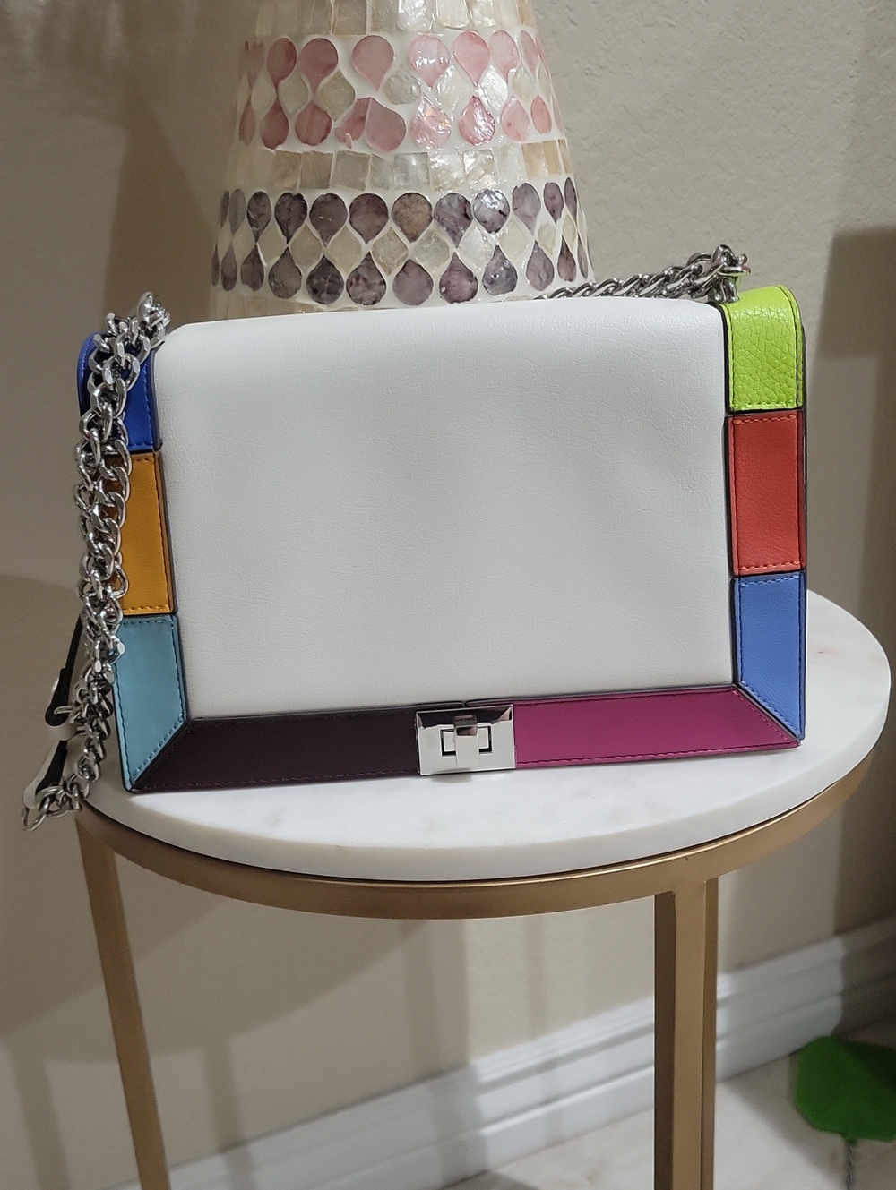 INC International Concepts White Multi-Color Trim Shoulder Bag